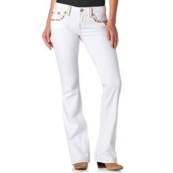 NWT Miss Me "Signature Boot" Bootcut White Jean Beaded Wood | Women's Size 28 - Picture 2 of 14